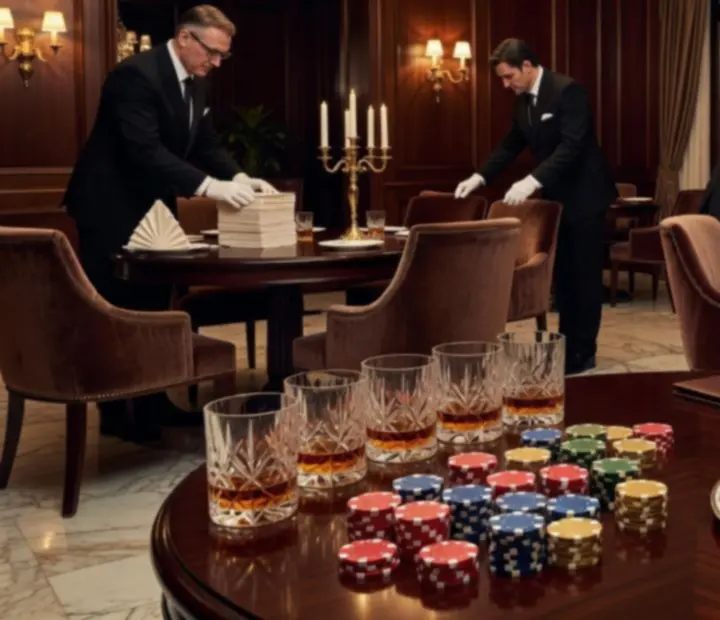 Backstage záber z príprav pokerového večera so servírovaním a dekoráciami